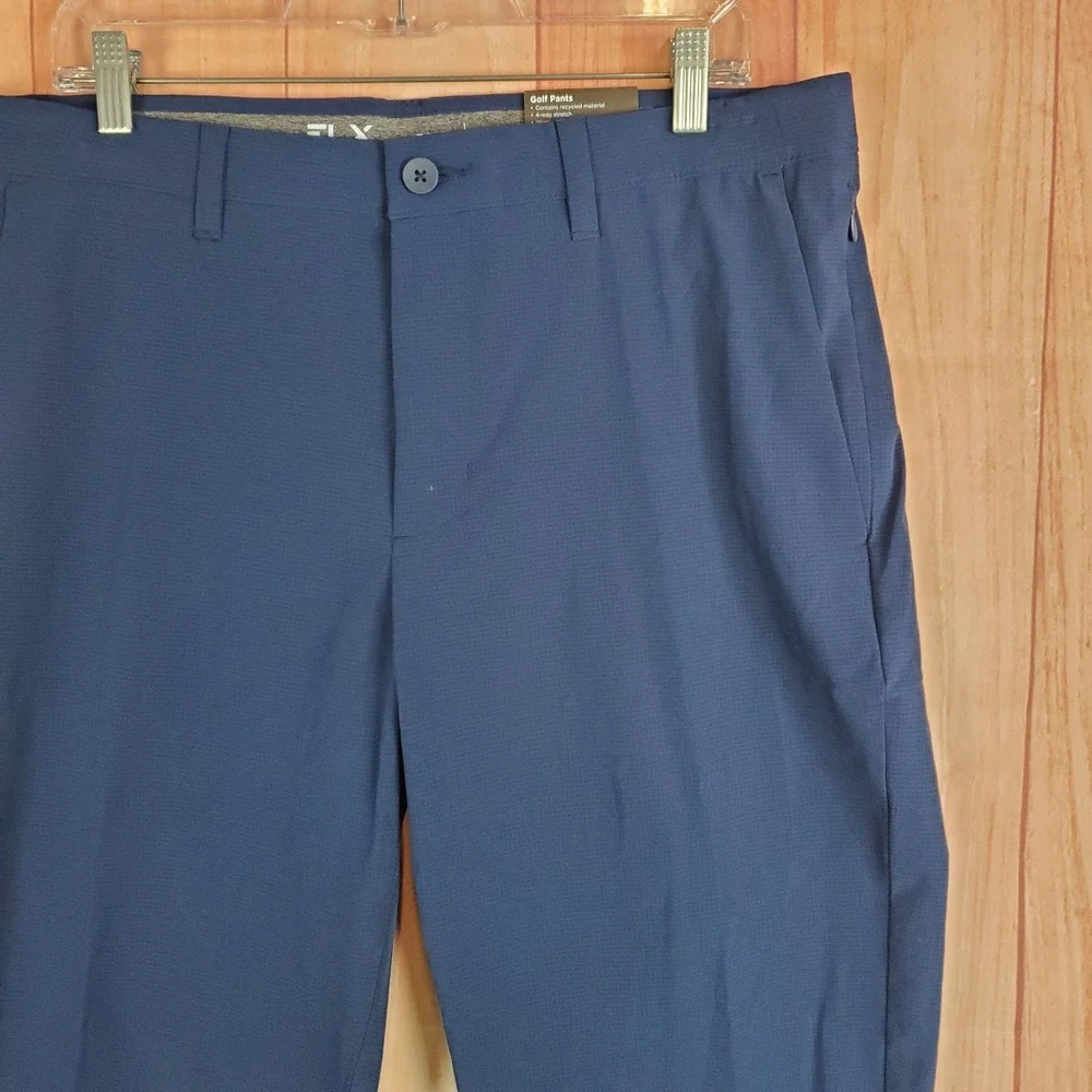 FLX Mens Golf Pants Sz 34 34X32 True Navy Blue Polyester Stretch Slash Pockets
